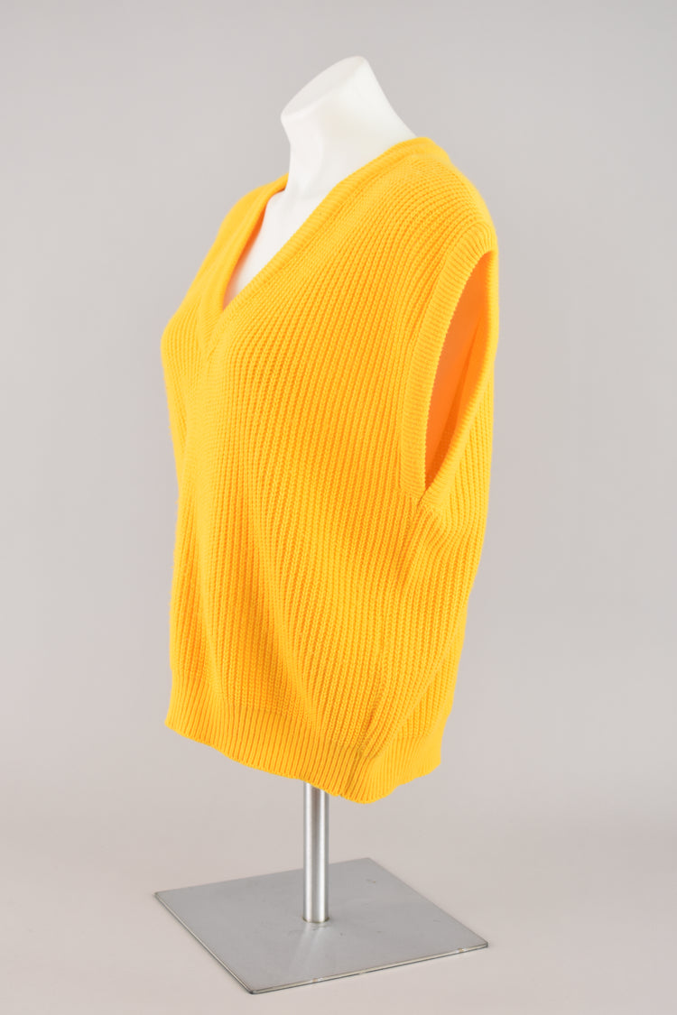 80s Yellow V-neck Shaker Snit Sweater Vest, Women's Medium