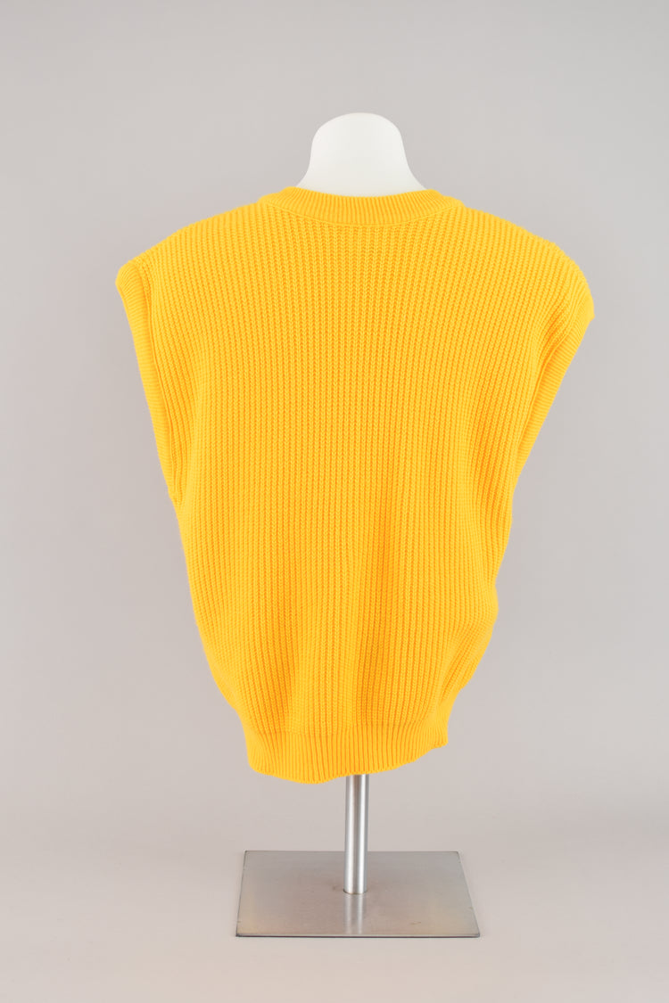 80s Yellow V-neck Shaker Snit Sweater Vest, Women's Medium