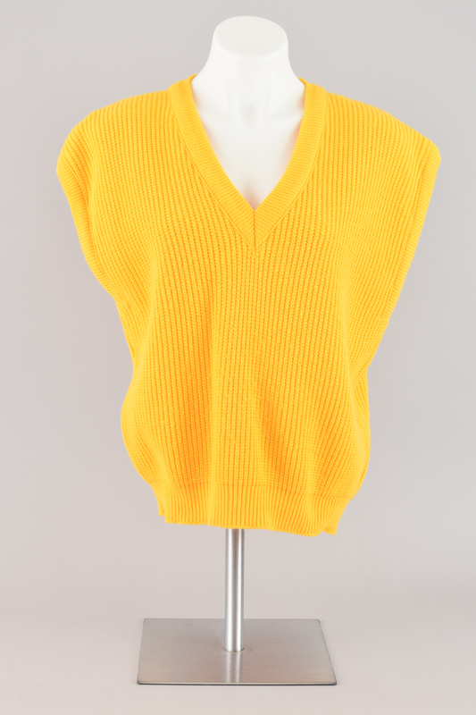 80s Yellow V-neck Shaker Snit Sweater Vest, Women's Medium