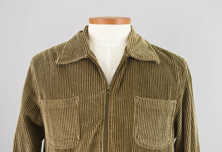 90s Wide Wale Brown Corduroy Zip Up Shirt, Men's Medium