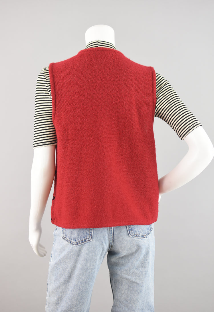 90s Red Zip Up Wool Sweater Vest Women's Medium