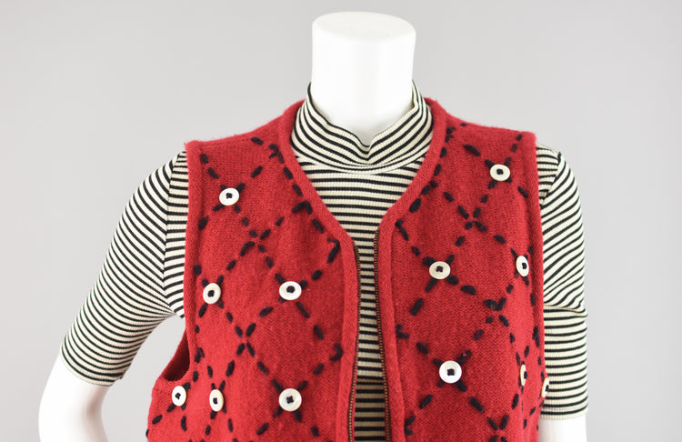 90s Red Zip Up Wool Sweater Vest Women's Medium