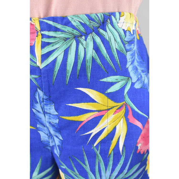 80s Blue Tropical Floral Shorts, Unisex Medium 32 - 34"