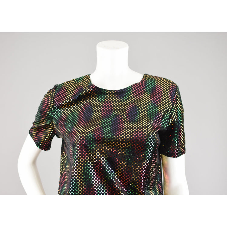 90s Black Velvet Shirt with Metallic Rainbow Dots Women's Small - Medium