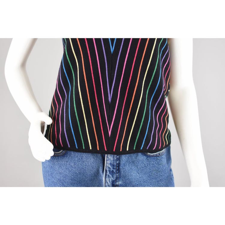 90s Rainbow Stripped Stretchy Knit Silk Tank Top Women's Small - Medium