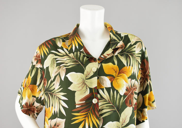 90s Basic Editions Hawaiian Button Down Shirt, Women's Plus Size 1X