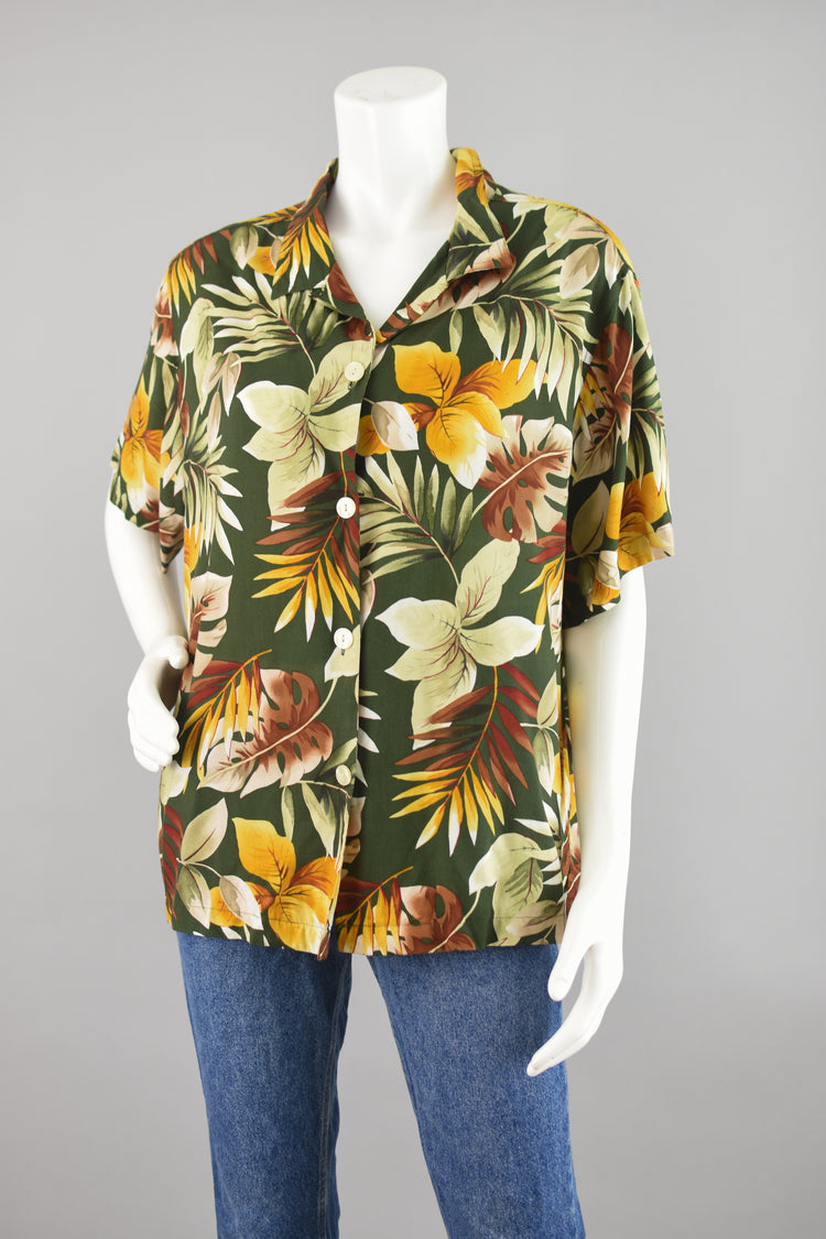 90s Basic Editions Hawaiian Button Down Shirt, Women's Plus Size 1X