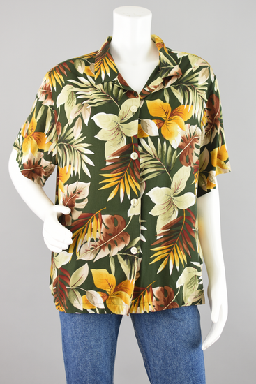 90s Basic Editions Hawaiian Button Down Shirt, Women's Plus Size 1X