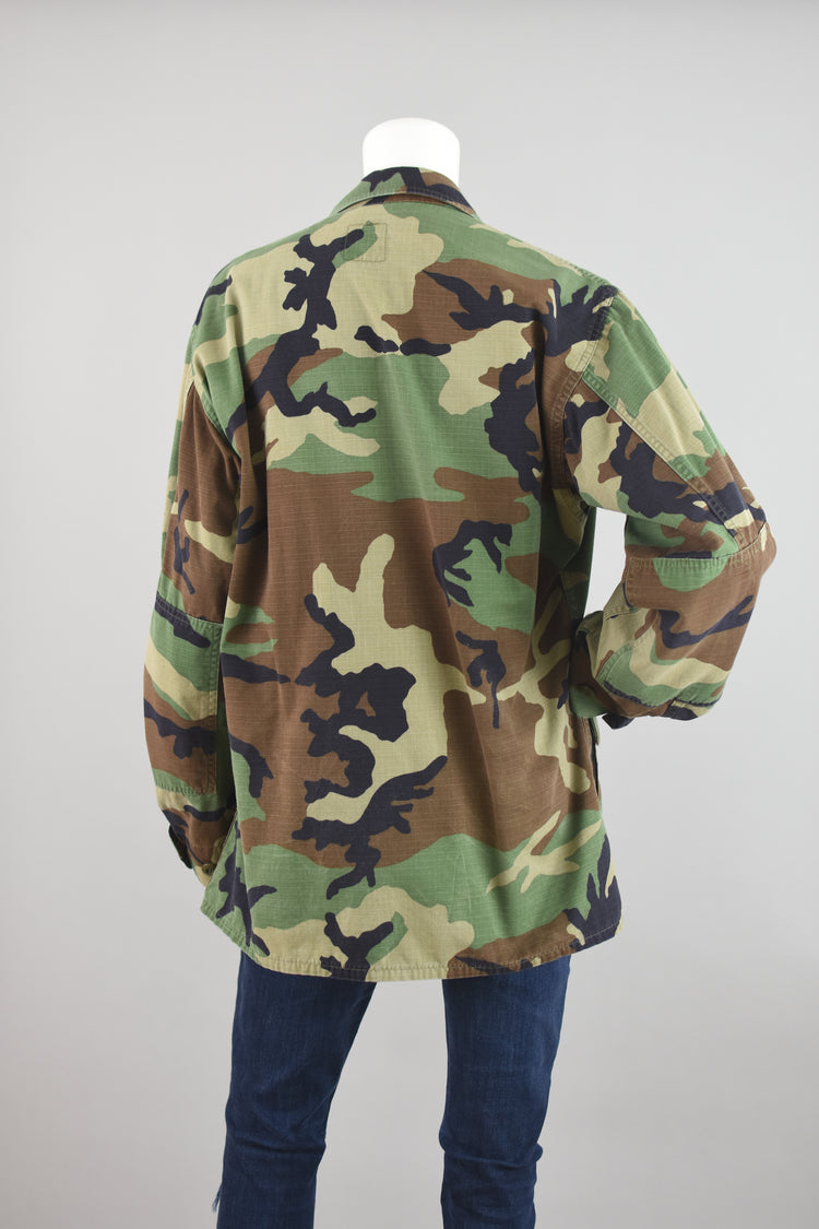 Vintage Camouflage Jacket with Patches, Men's Medium Regular