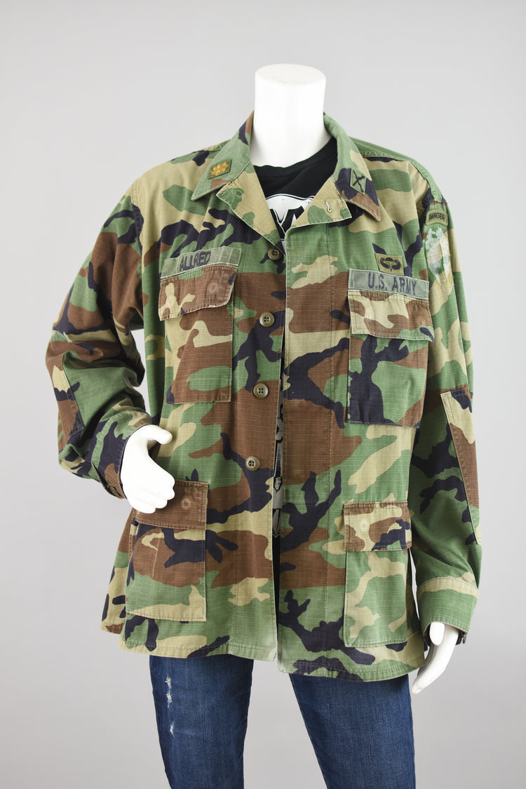 Vintage Camouflage Jacket with Patches, Men's Medium Regular