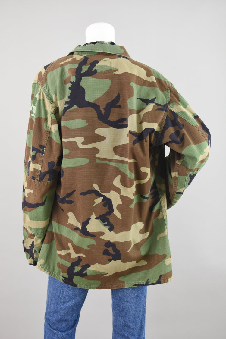 90s Distressed Army Camouflage Jacket, Men's Medium Long