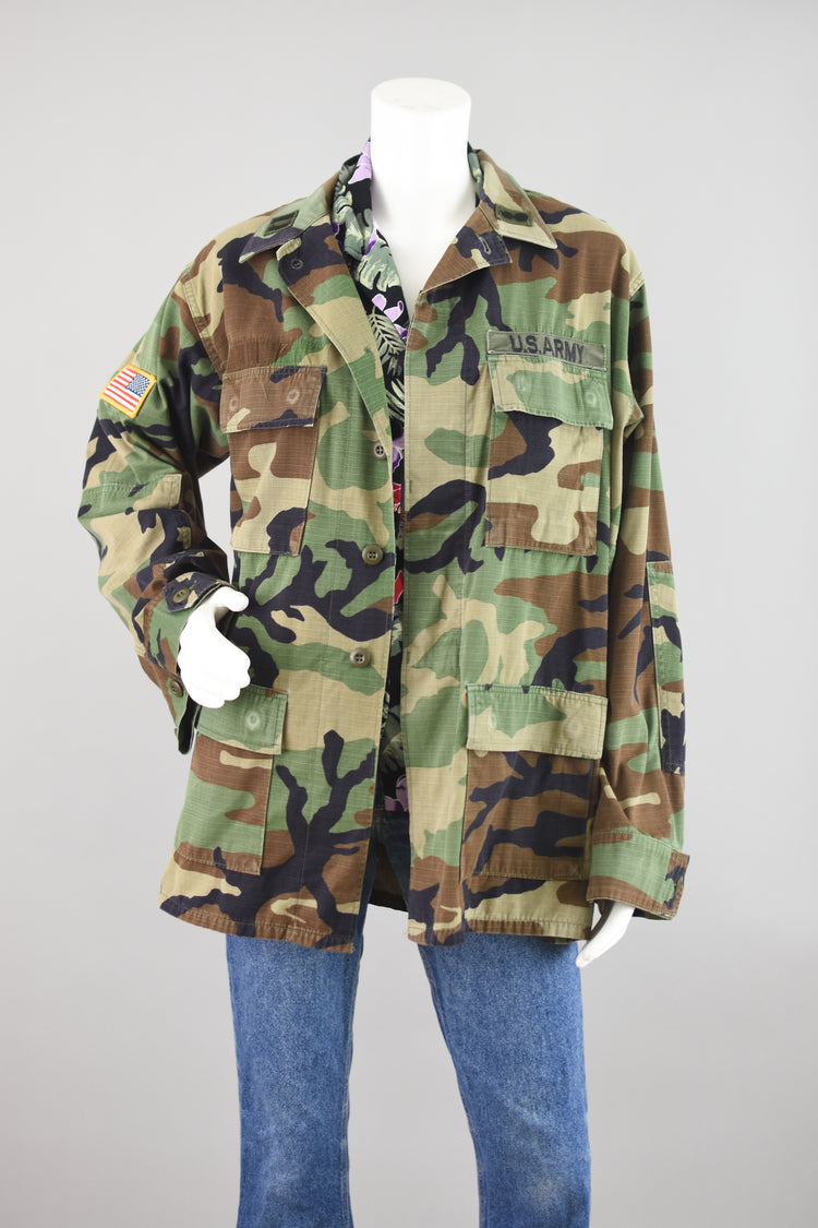 90s Distressed Army Camouflage Jacket, Men's Medium Long