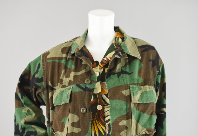 80s Military Camo Fatigue Jacket, Men's Medium Long