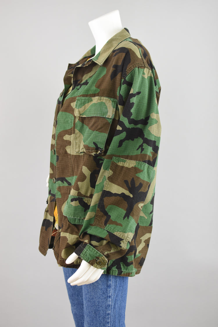 80s Military Camo Fatigue Jacket, Men's Medium Long