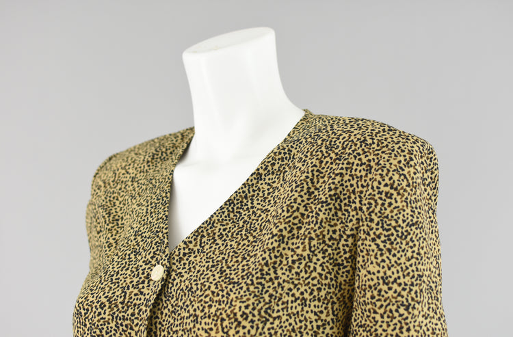 90s Animal Print V-neck Blouse Petite Medium