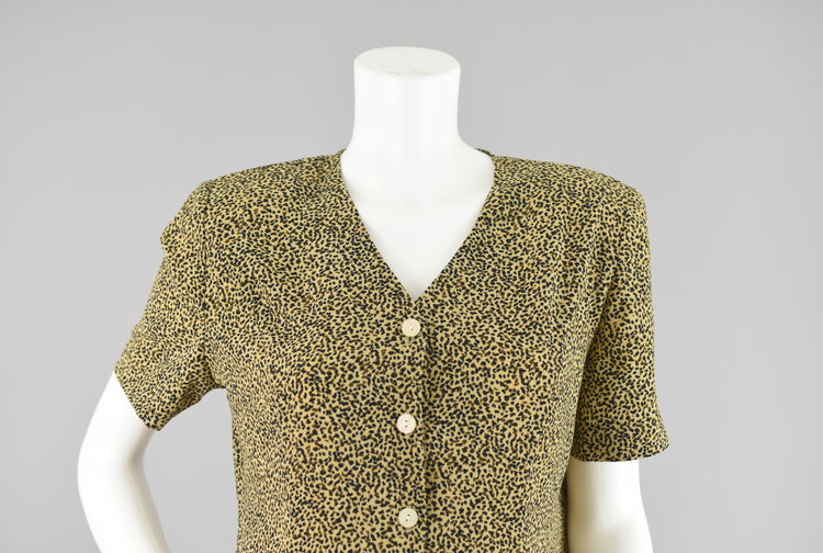 90s Animal Print V-neck Blouse Petite Medium