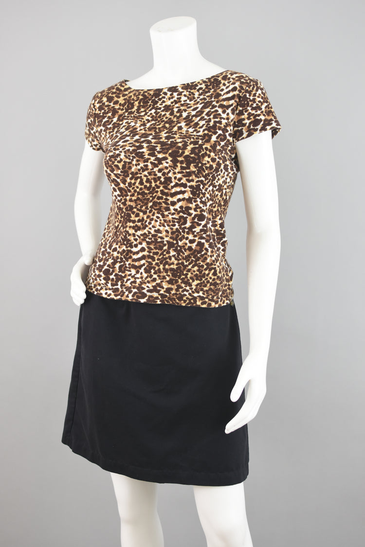 90s Animal Print Fitted Short Sleeve T-shirt Women's Small