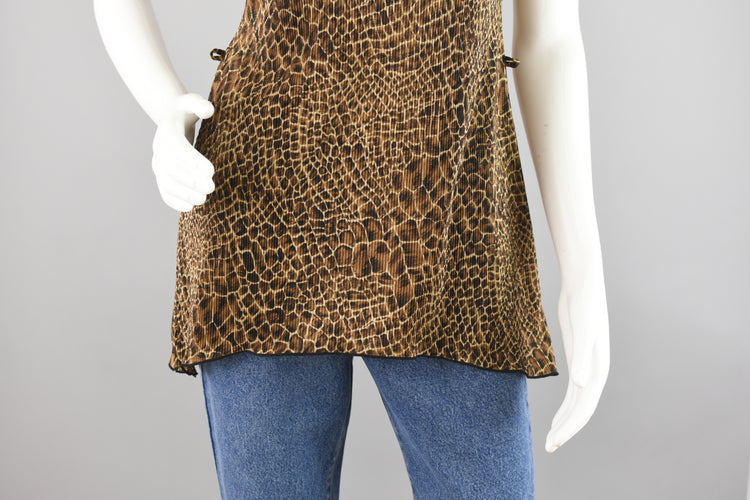 90s Animal Print Crinkle Asymmetrical Top Size 8