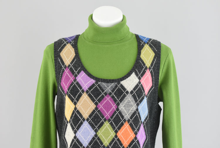 90s Talbots Wool Argyle Colorful Sweater Vest Large