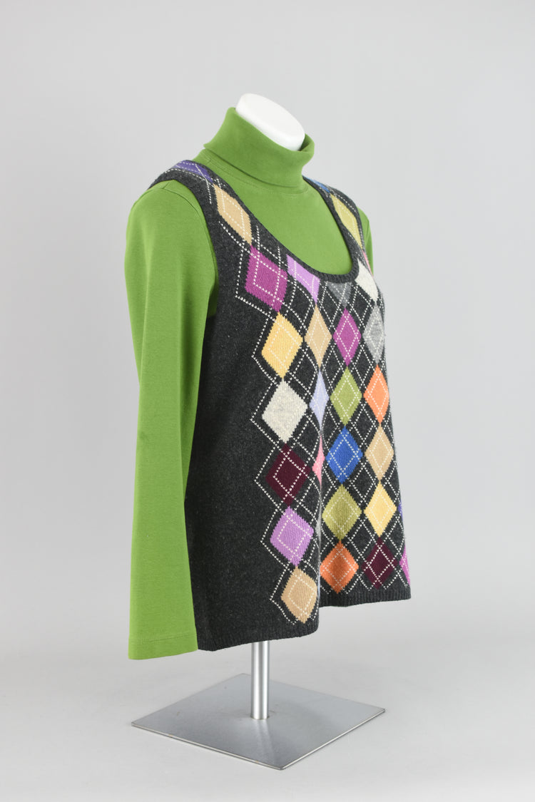 90s Talbots Wool Argyle Colorful Sweater Vest Large