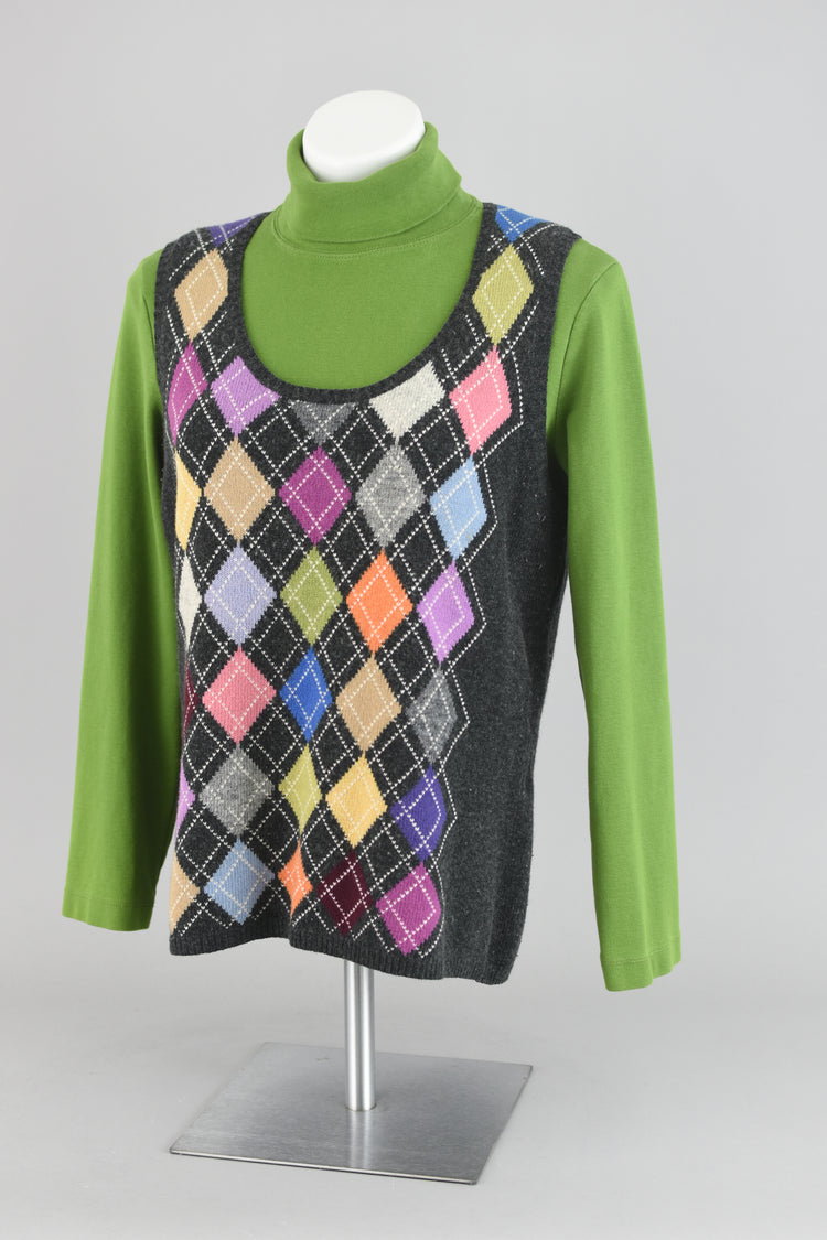 90s Talbots Wool Argyle Colorful Sweater Vest Large