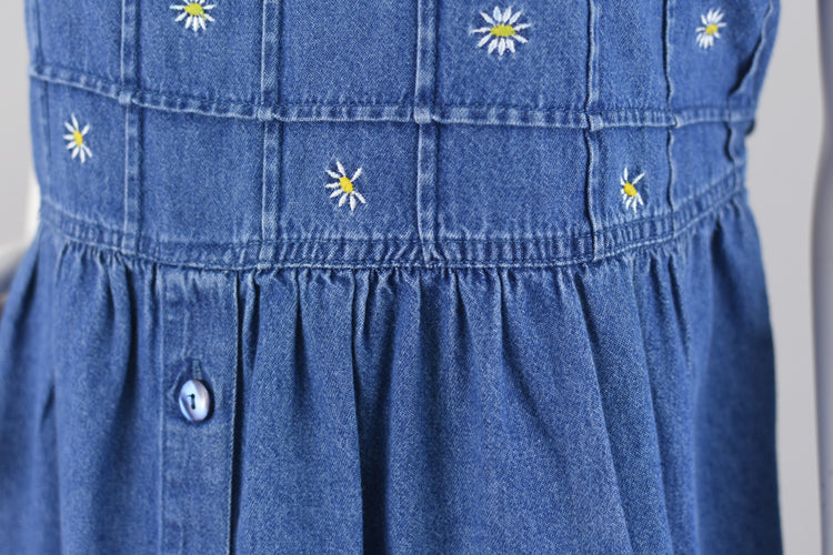 90s Babydoll Jean Dress with Daisies Women's Large