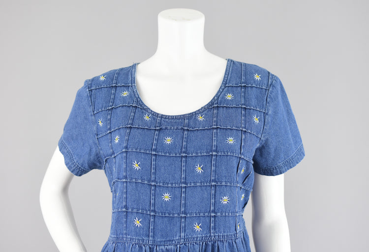 90s Babydoll Jean Dress with Daisies Women's Large