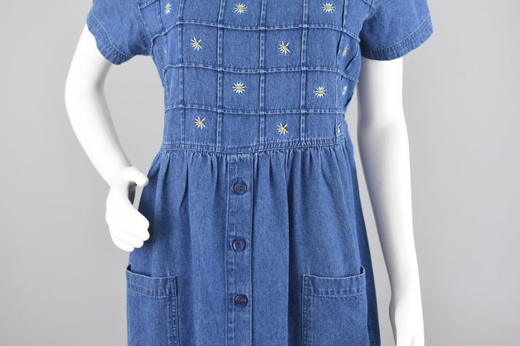 90s Babydoll Jean Dress with Daisies Women's Large