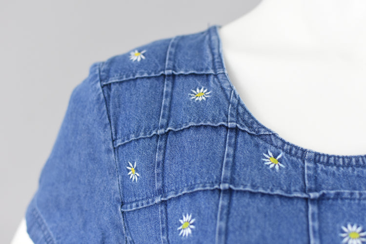 90s Babydoll Jean Dress with Daisies Women's Large