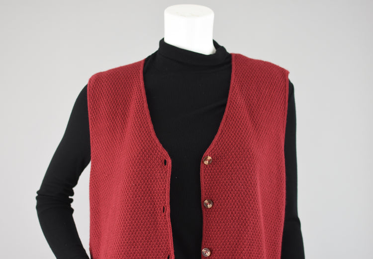 Y2K Burgundy Lightweight Knit Spring Vest, Blair Women's Medium