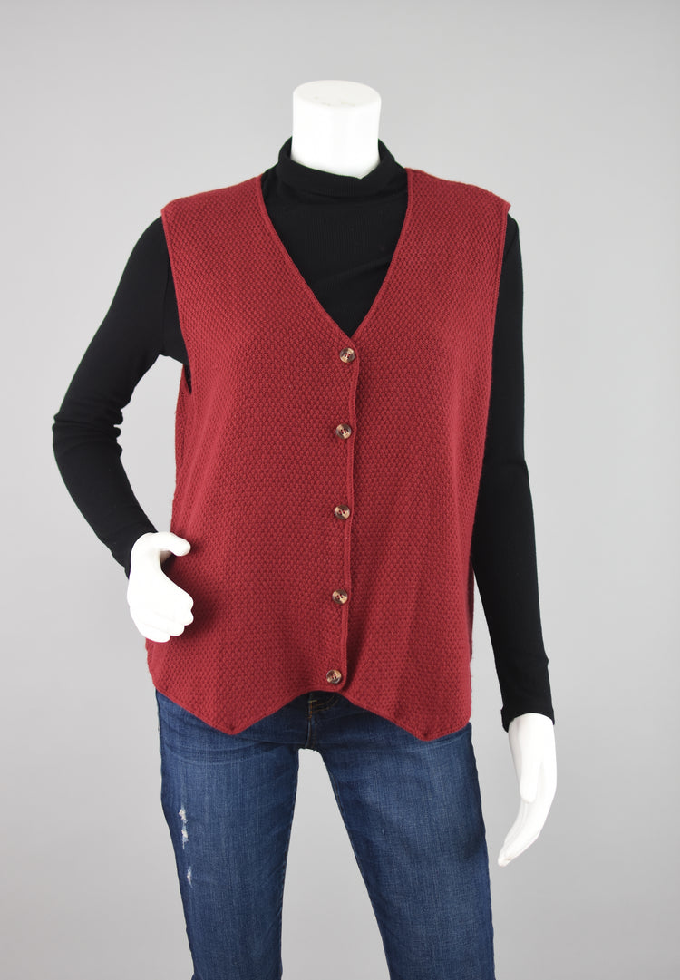 Y2K Burgundy Lightweight Knit Spring Vest, Blair Women's Medium