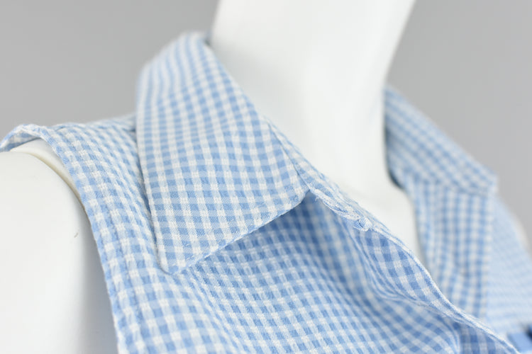 90s Blue & White Gingham Collared Blouse Small