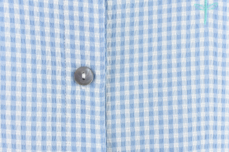 90s Blue & White Gingham Collared Blouse Small