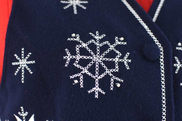 Vintage Christmas Dark Blue Snowflake Vest Women's Medium