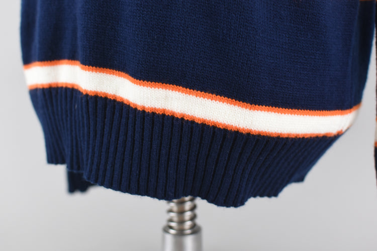 70s Blue Striped Campus College Wear Sweater Large