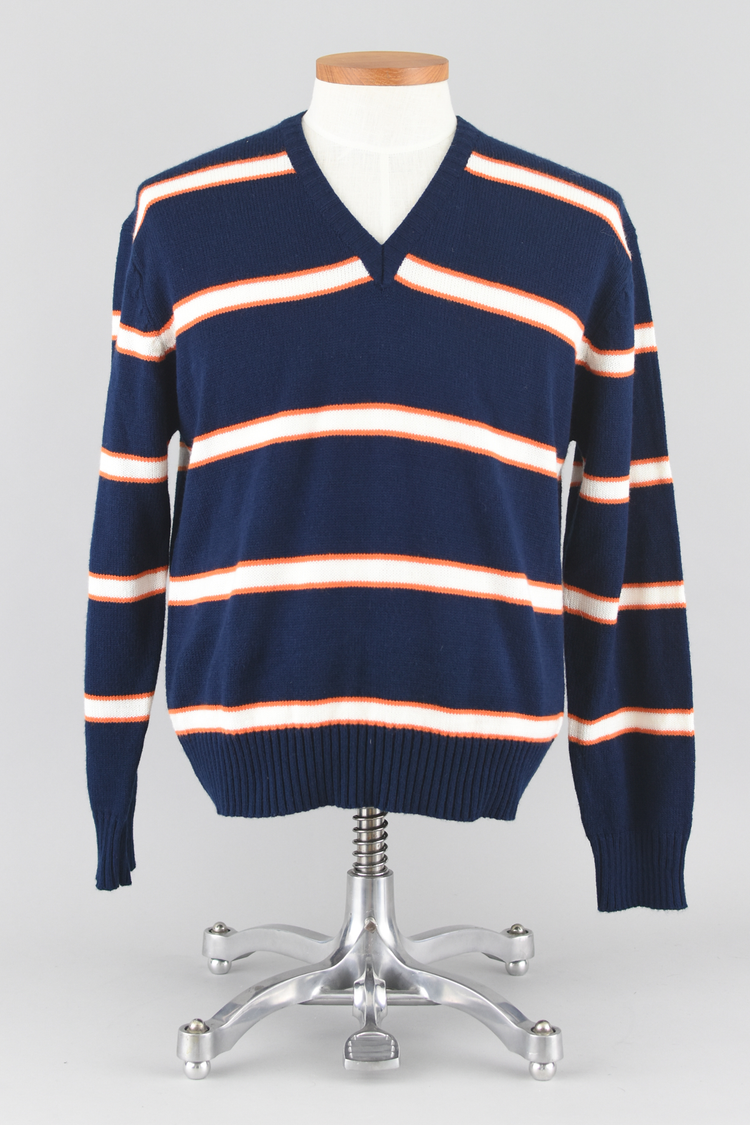 70s Blue Striped Campus College Wear Sweater Large