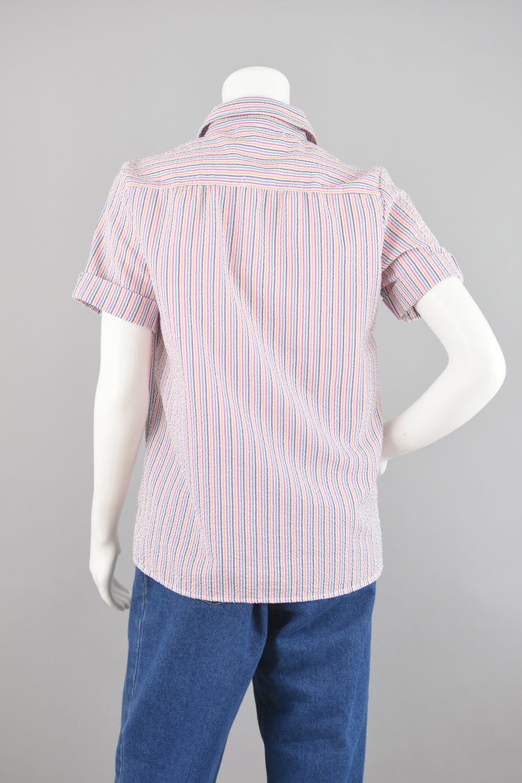 90s Bright Colors Button Down Striped Top Small