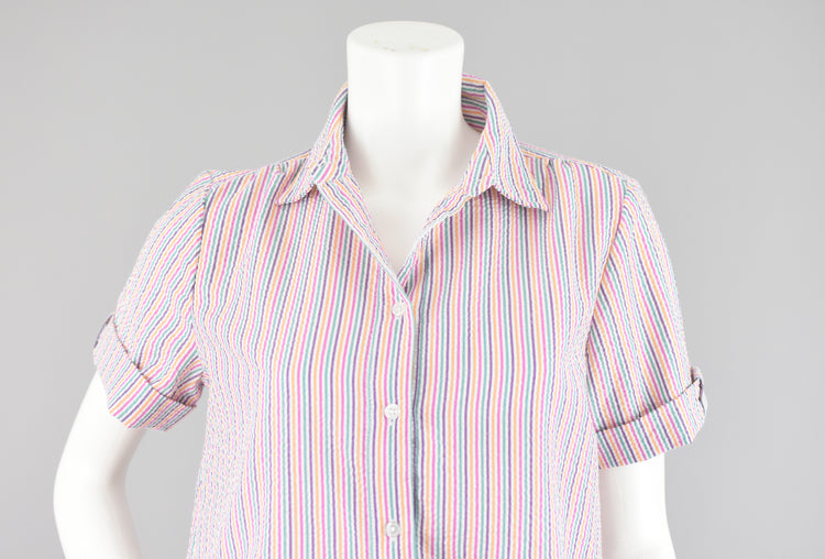 90s Bright Colors Button Down Striped Top Small