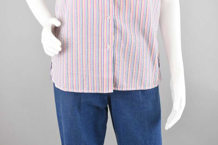 90s Bright Colors Button Down Striped Top Small