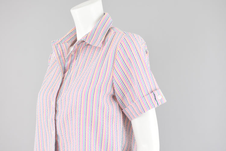 90s Bright Colors Button Down Striped Top Small