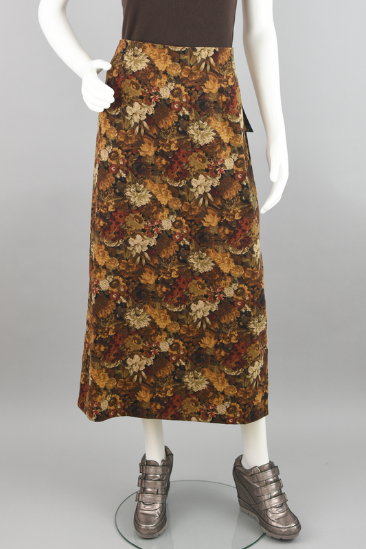 90s Floral Vegan Ultrasuede Midi Size 14, 34" Waist