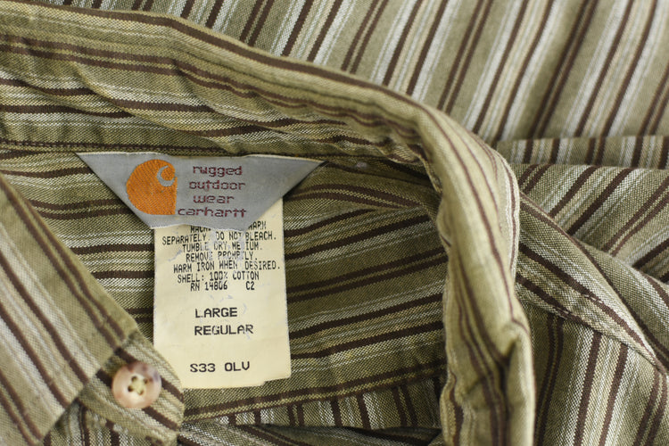 Vintage 90s Carhartt Striped Green Shirt Large Regular