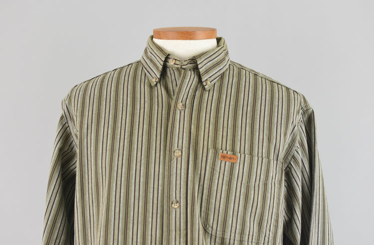 Vintage 90s Carhartt Striped Green Shirt Large Regular