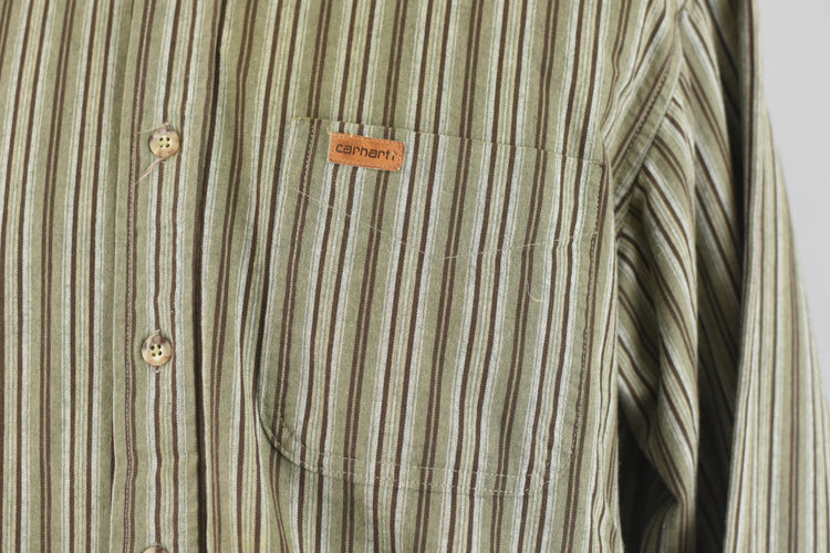 Vintage 90s Carhartt Striped Green Shirt Large Regular