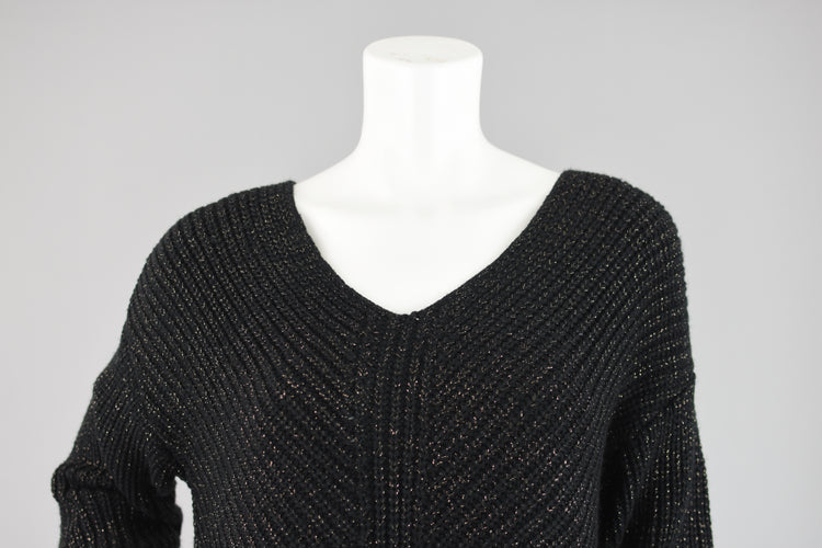 Y2K Black Chunky Knit Ribbed Metallic Sweater Women's Large