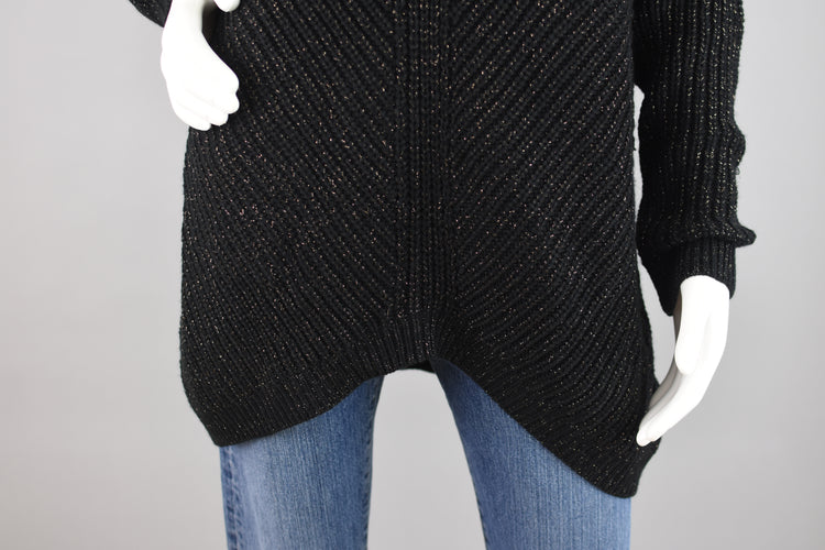 Y2K Black Chunky Knit Ribbed Metallic Sweater Women's Large