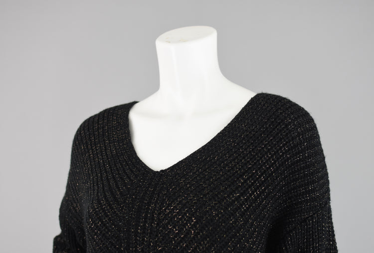 Y2K Black Chunky Knit Ribbed Metallic Sweater Women's Large