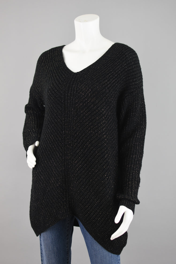 Y2K Black Chunky Knit Ribbed Metallic Sweater Women's Large