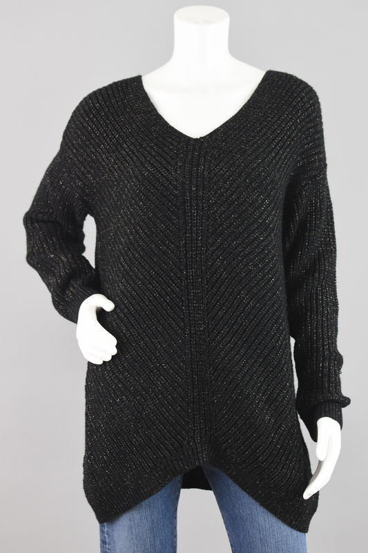 Y2K Black Chunky Knit Ribbed Metallic Sweater Women's Large