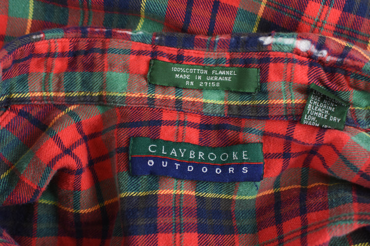 90s Flannel Red Plaid Long Sleeve Shirt Claybrooke Men's Large